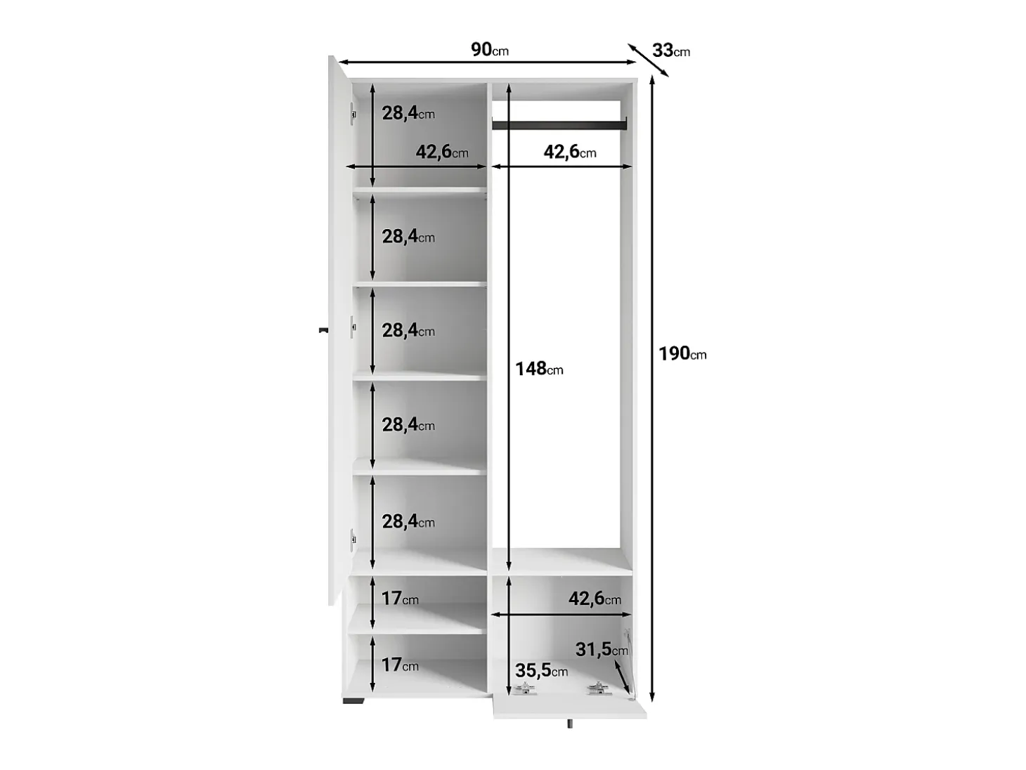 Armario moderno 90 cm armario de entrada con espejo estantes y barra mate beige cachemira