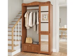 Armario moderno compacto - 115,5 x 38,5 x 194,5 cm - con espejo + espacio para colgar abierto + cajón + 2 puertas - MDF - marrón