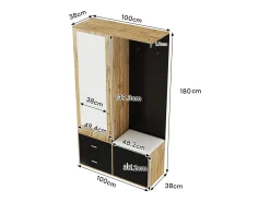 Armario multifunción con espejo, zapatero y banco de almacenaje, negro y madera, (100x38x180 cm)