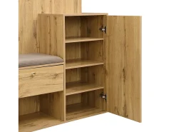 Armario natural con 2 puertas, espejo, paragüero y banco zapatero, multifuncional 115 x 37 x 185