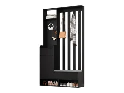 Armario negro con 3 cajones, 1 puerta, 4 ganchos y panel perforado, 100 x 35 x 180 cm
