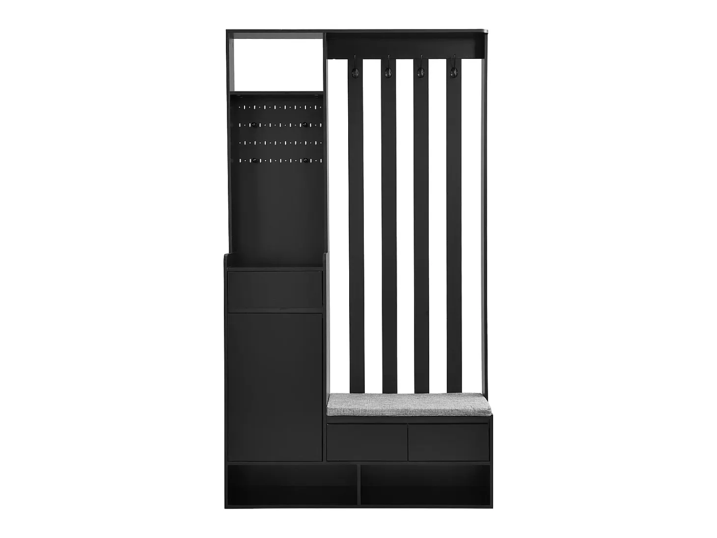 Armario negro con 3 cajones, 1 puerta, 4 ganchos y panel perforado, 100 x 35 x 180 cm