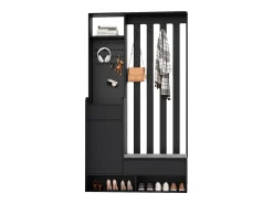 Armario negro con 3 cajones, 1 puerta, 4 ganchos y panel perforado, 100 x 35 x 180 cm