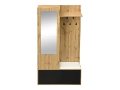 Armario negro y madera con 5 ganchos, espejo, 2 puertas, percha oculta y balda 100x38x191cm
