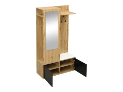 Armario negro y madera con 5 ganchos, espejo, 2 puertas, percha oculta y balda 100x38x191cm
