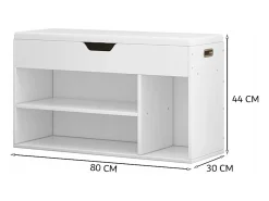 ARMARIO PARA ZAPATOS CON ASIENTO DE MADERA, 3 ESTANTES, APERTURA, BLANCO, 80 CM