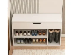 ARMARIO PARA ZAPATOS CON ASIENTO DE MADERA, 3 ESTANTES, APERTURA, BLANCO, 80 CM