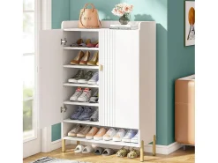 Armario para zapatos, mueble de almacenamiento para zapatos de 6 niveles con estantes ajustables, blanco