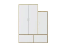 Armario vestidor con 3 puertas, 1 perchero y 2 compartimentos - Blanco y natural - NYVELA