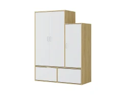 Armario vestidor con 3 puertas, 1 perchero y 2 compartimentos - Blanco y natural - NYVELA