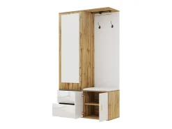 Armario 100x38x108.1 cm - Con espejo - Con zapatero - Con ganchos y perchas retráctiles - Blanco + Natural
