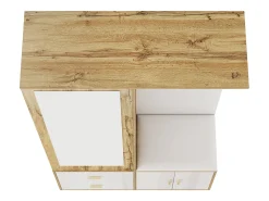 Armario 100x38x108.1 cm - Con espejo - Con zapatero - Con ganchos y perchas retráctiles - Blanco + Natural