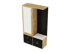 Armario 100x38x108.1 cm - Con espejo - Con zapatero - Con ganchos y perchas retráctiles - Negro + Natural