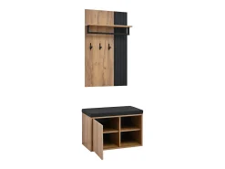 Armario zapatero + panel con 8 ganchos para salón - 70 x 36 x 146 cm - negro y natural