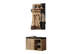 Armario zapatero + panel con 8 ganchos para salón - 70 x 36 x 146 cm - negro y natural