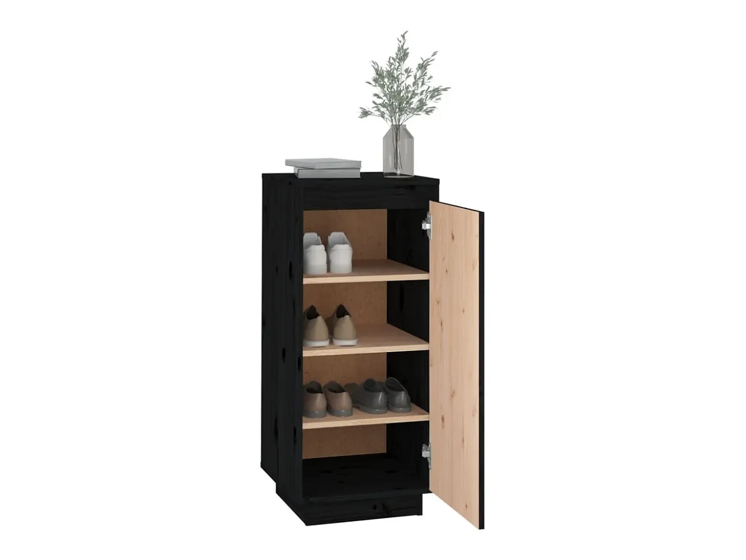 Armario zapatero de madera maciza de pino negro 35x35x80 cm ES411843
