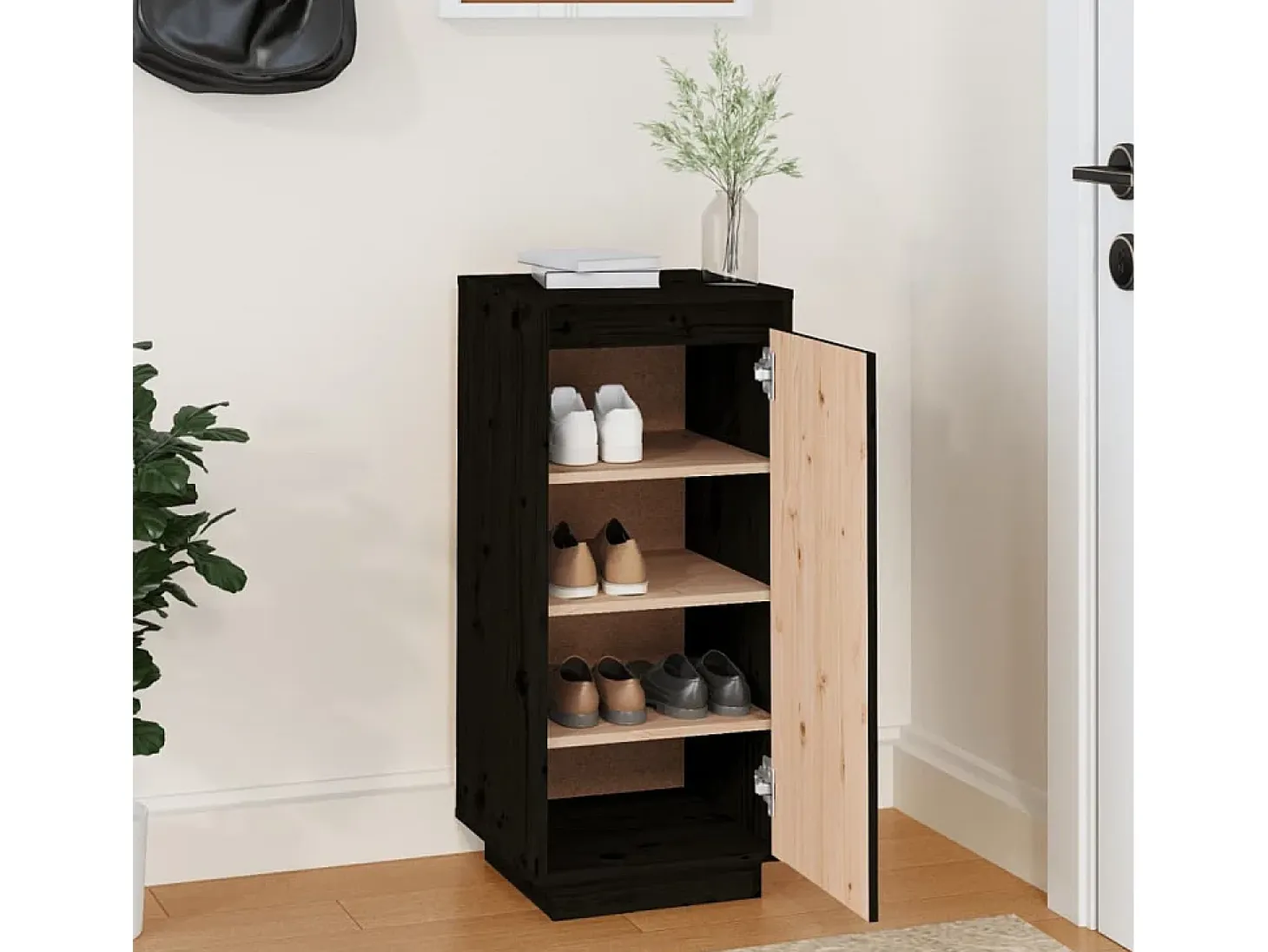 Armario zapatero de madera maciza de pino negro 35x35x80 cm ES411843