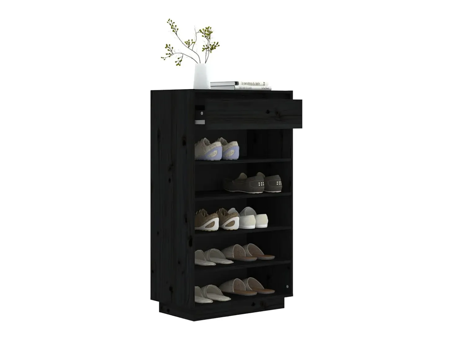 Armario zapatero de madera maciza de pino negro 60x34x105 cm ES920189