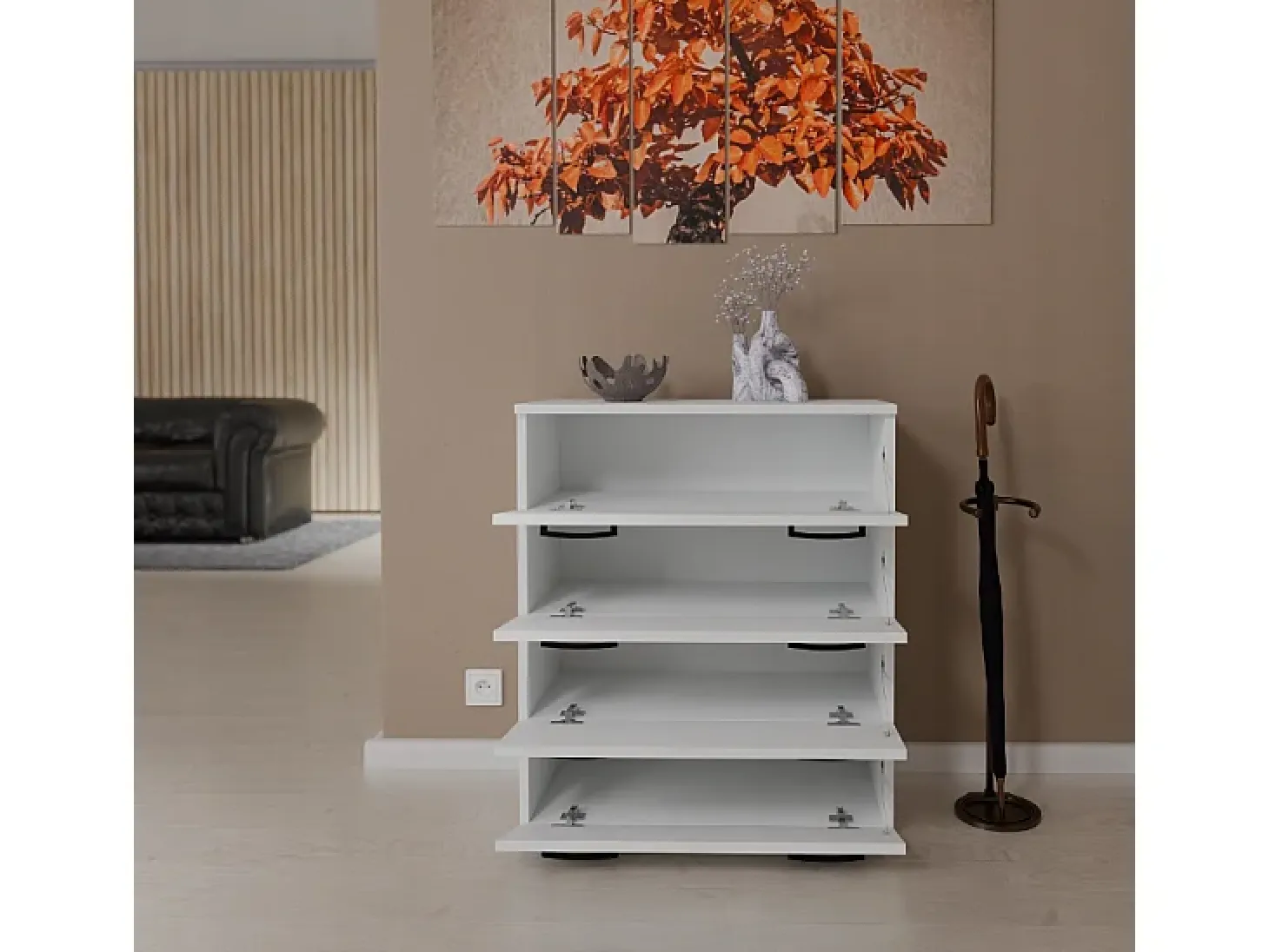 Armario zapatero en blanco 71x82,9x35 cm – mueble de almacenamiento con 4 estantes