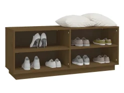 Armario zapatero madera maciza de pino marrón miel 110x34x45 cm ES479311