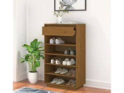 Armario zapatero madera maciza de pino marrón miel 60x34x105 cm ES486040