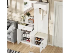 Armario/combinación armario-zapatero con espejo + 1 cajón + 3 puertas - 110 x 33 x 185,5 - MDF - blanco