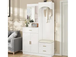 Armario/combinación armario-zapatero con espejo + 1 cajón + 3 puertas - 110 x 33 x 185,5 - MDF - blanco