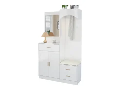 Armario/combinación armario-zapatero con espejo + 1 cajón + 3 puertas - 110 x 33 x 185,5 - MDF - blanco