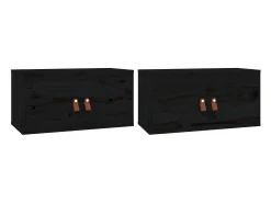 Armarios de pared 2 uds Negro 60x30x30 cm Madera maciza de pino