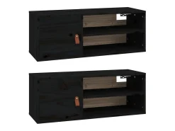 Armarios de pared 2 uds Negro 80x30x30 cm Madera maciza de pino