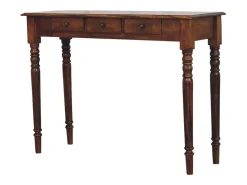 Artisan Furniture Madera maciza Consola de castaño con patas torneadas y 3 cajones