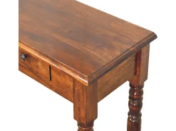 Artisan Furniture Madera maciza Consola de castaño con patas torneadas y 3 cajones