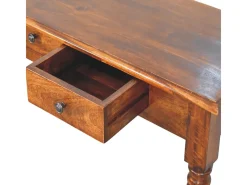 Artisan Furniture Madera maciza Consola de castaño con patas torneadas y 3 cajones