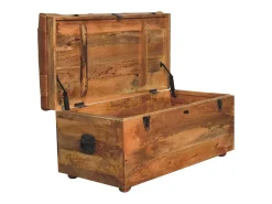Artisan Furniture Madera maciza Baúl de almacenamiento estilo roble con piel de búfalo
