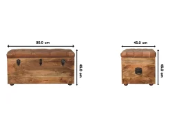 Artisan Furniture Madera maciza Baúl de almacenamiento estilo roble con piel de búfalo