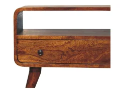 Artisan Furniture Mini mueble de televisión curvo de madera maciza color castaño