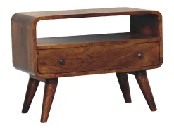 Artisan Furniture Mini mueble de televisión curvo de madera maciza color castaño