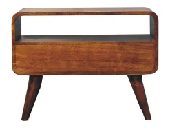 Artisan Furniture Mini mueble de televisión curvo de madera maciza color castaño