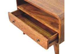 Artisan Furniture Mini mueble de televisión curvo de madera maciza color castaño
