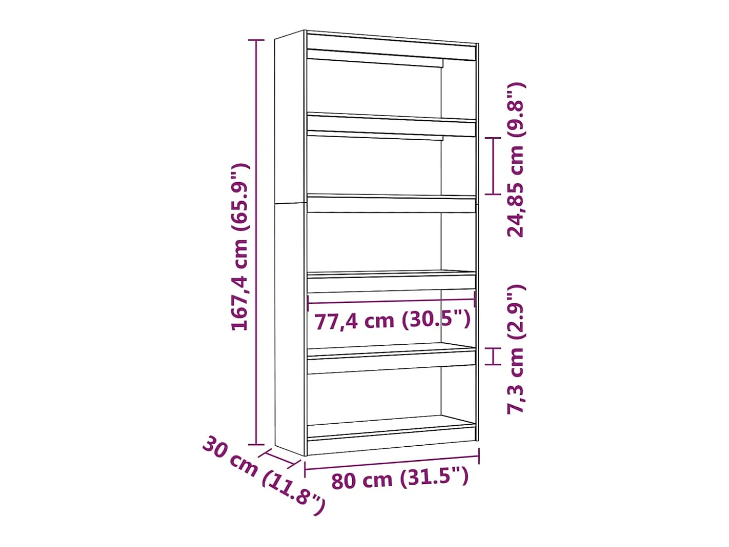 Aruna Estantería/divisor de espacios madera pino blanco 80x30x167,4cm