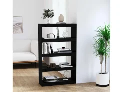 Aruna Estantería/divisor de espacios madera pino negro 80x30x135,5 cm
