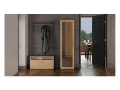 ATARA - Armario de recibidor con espejo grande - 180x50x35 cm - 2 estantes + espacio para colgar - Mueble de recibidor