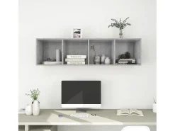 Aymee Mueble TV pared madera contrachapada hormigón 37x37x142,5 cm