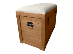 Baúl banco con cojín de lino - L. 80 x P. 40 x A. 53 cm - natural y beige - TURZA
