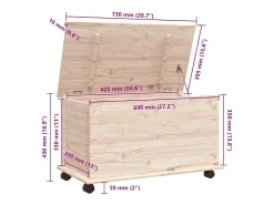 Baúl de almacenaje con ruedas ALTA madera maciza 73x39,5x43 cm