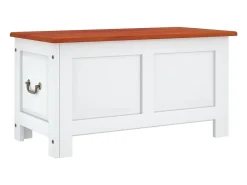 Baúl de almacenaje con tapa madera de acacia marrón y blanco ES238810