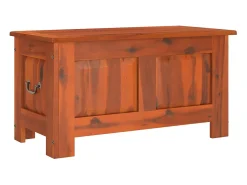 Baúl de almacenamiento con tapa madera maciza de acacia marrón ES387578