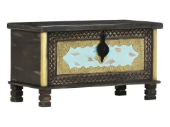 Baúl de almacenamiento madera de mango negro 80x40x45 cm ES967696