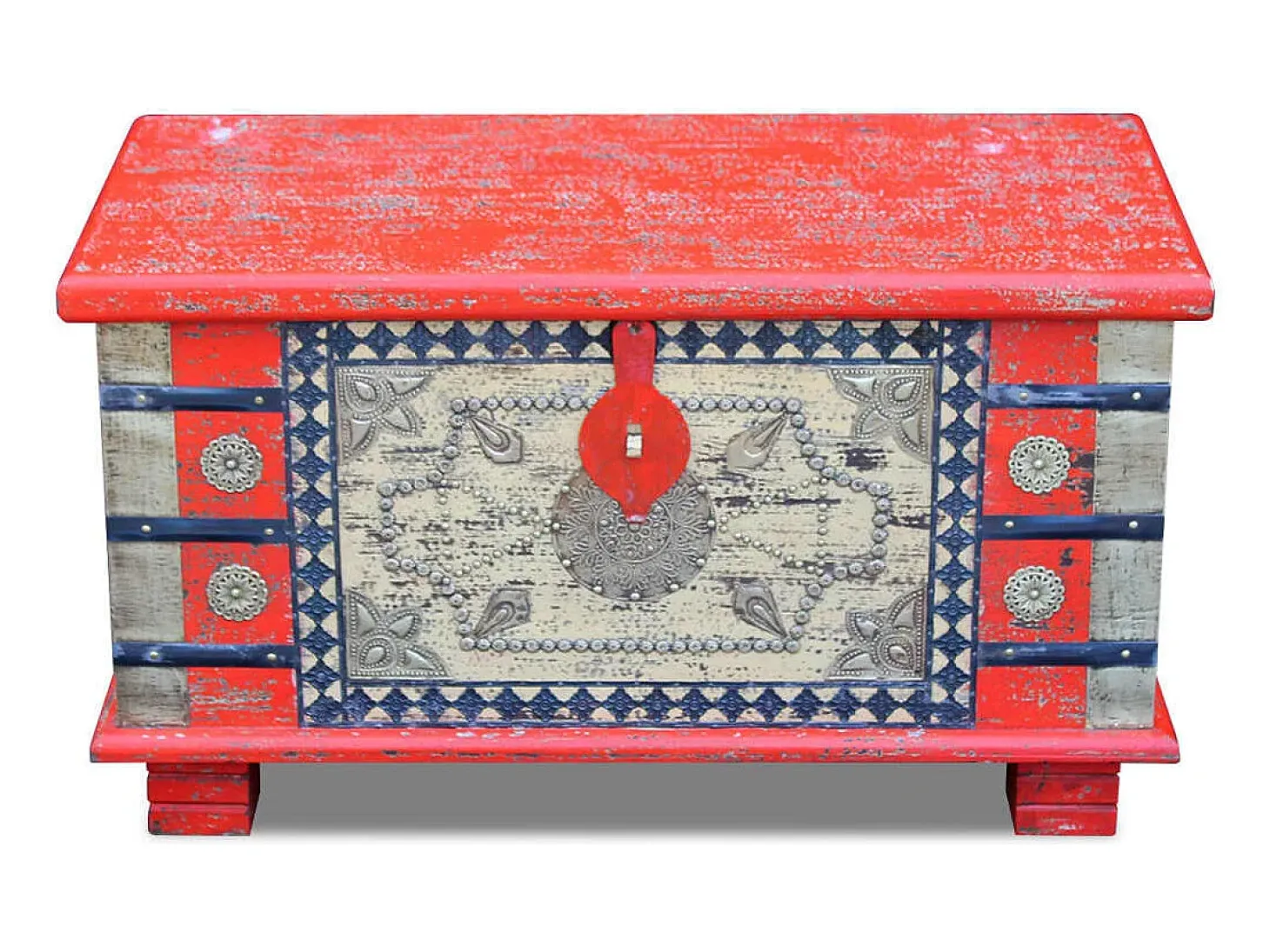 Baúl de almacenamiento madera de mango rojo 80x40x45 cm ES483985