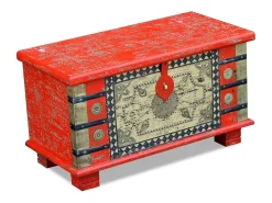 Baúl de almacenamiento madera de mango rojo 80x40x45 cm ES483985